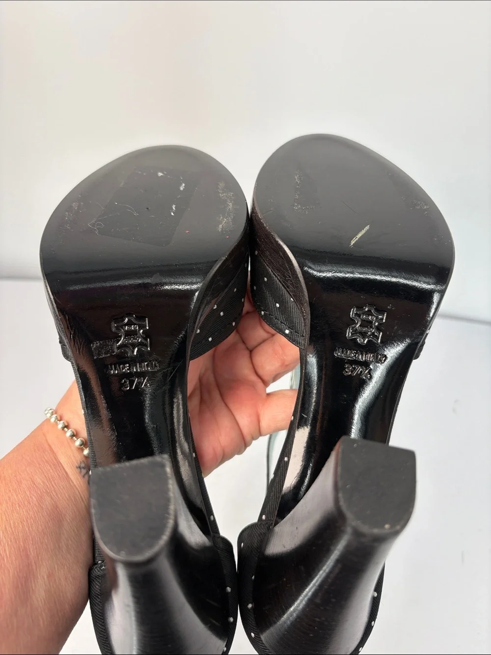 🥿 Tracy Reese Polka Dot fabric T-Strap Block Heel Pumps - Black